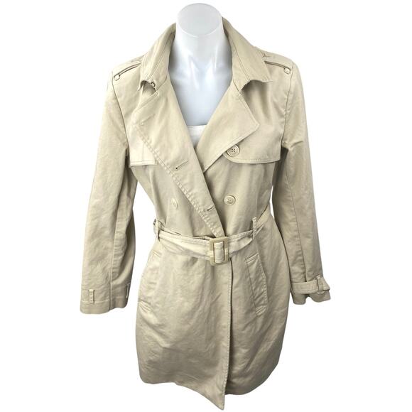 Tommy Hilfiger Women's Khaki Double Breasted Tie Waist Trench Coat Jacket Size M - Picture 3 of 6